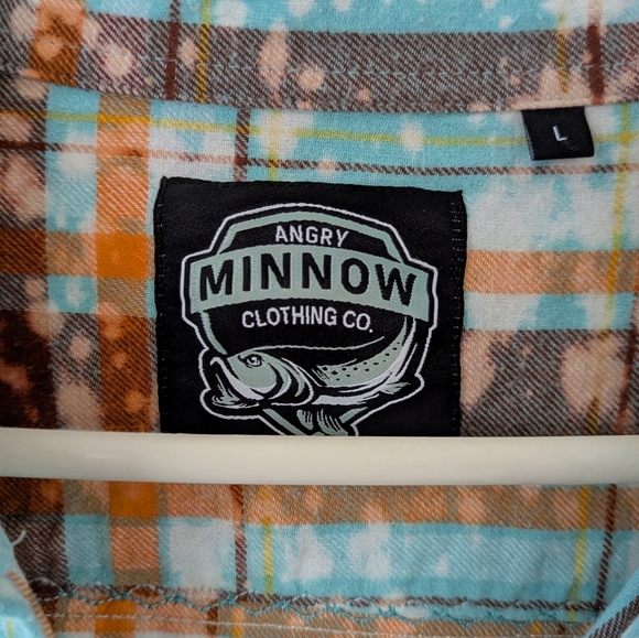 Angry Minnow Plaid Flannel Shirt with Alligator Girl Patch L - Picture 4 of 5